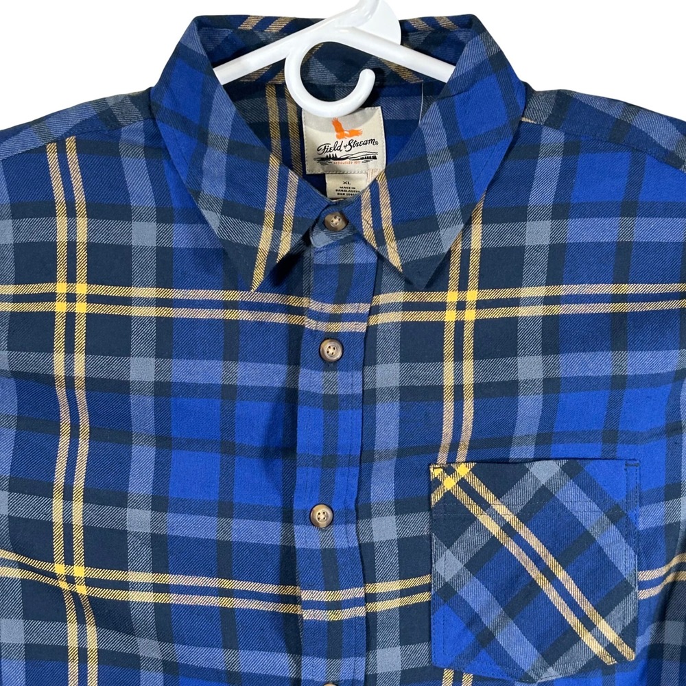 Field & Stream Mens XL Classic Lightweight Flannel Shirt Blue Yellow Plaid New